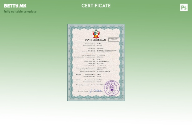 Модерен стил шаблон за ПСД од сертификат за смрт во Перу